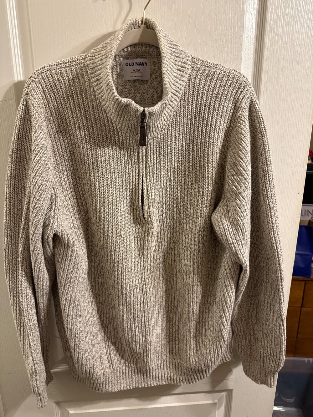 Old Navy Quarter Zip Sweater Cream Cotton Ribbed XL Tall